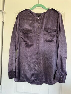Brooks Brothers 100% Silk Lavender Herringbone Button Front Blouse